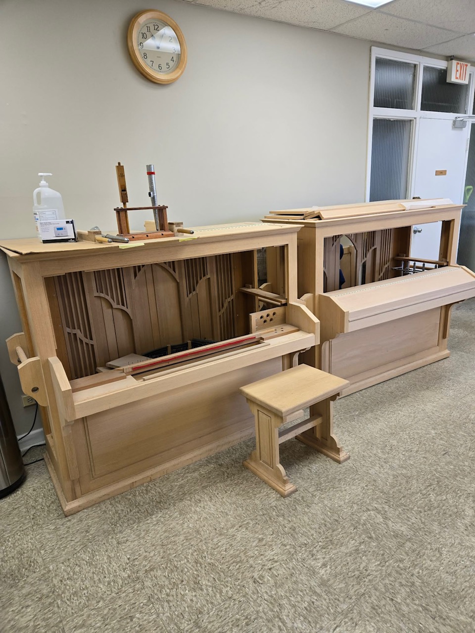 Wooden organ consoles being built at Berghaus Organ Company